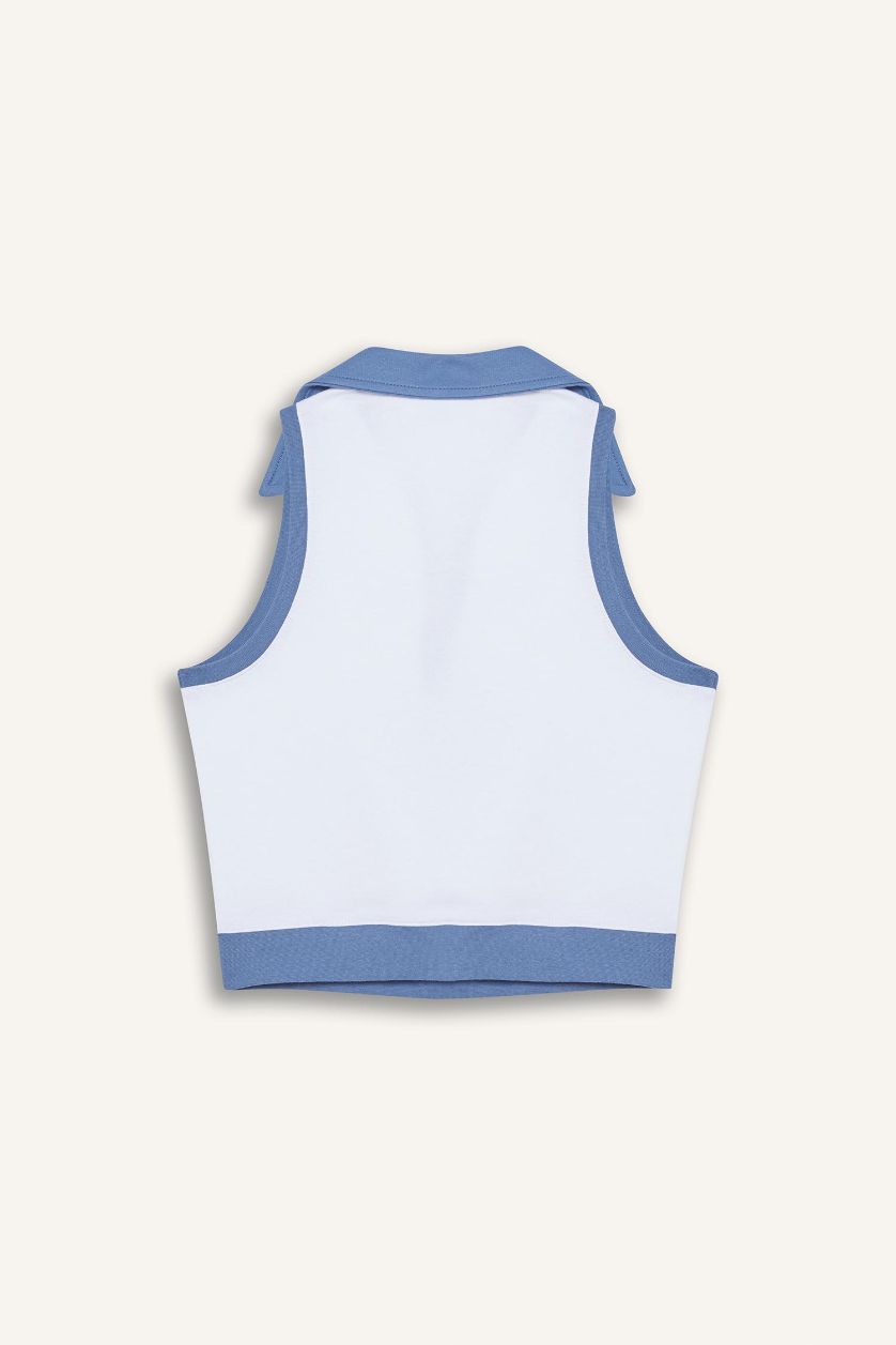 Kadın Violet Beyaz Crop Polo Yaka Baskılı Sporcu Atlet