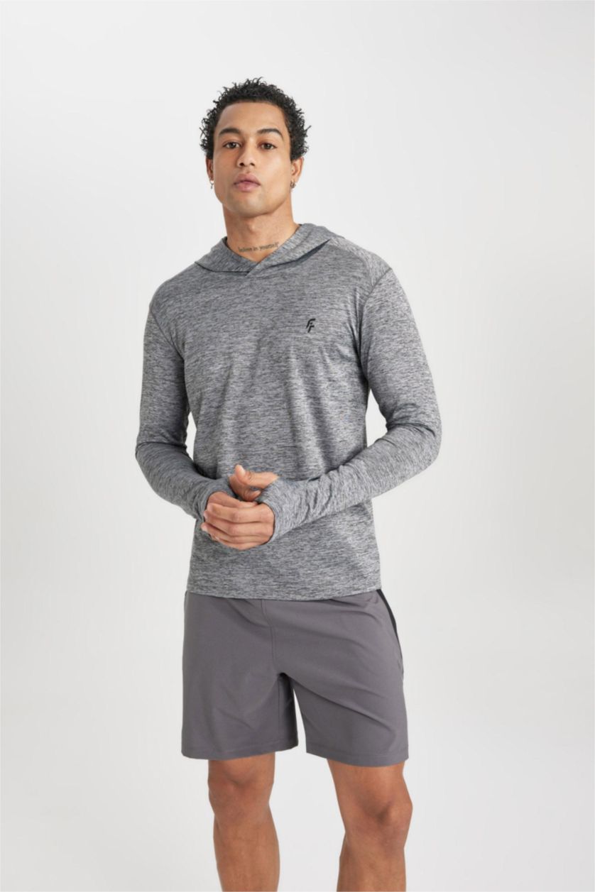 رجالي أسود سويت شيرت رياضي سليم فيت بكابيشون من DeFactoFit