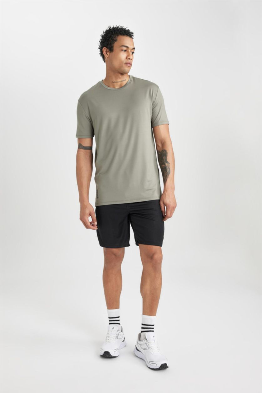 Man Khaki DeFactoFit Standard Fit Crew Neck T-Shirt