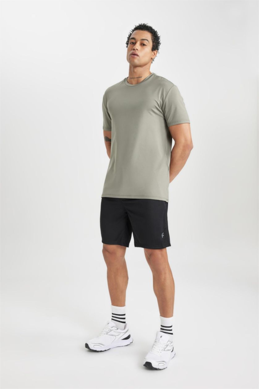 Man Khaki DeFactoFit Standard Fit Crew Neck T-Shirt
