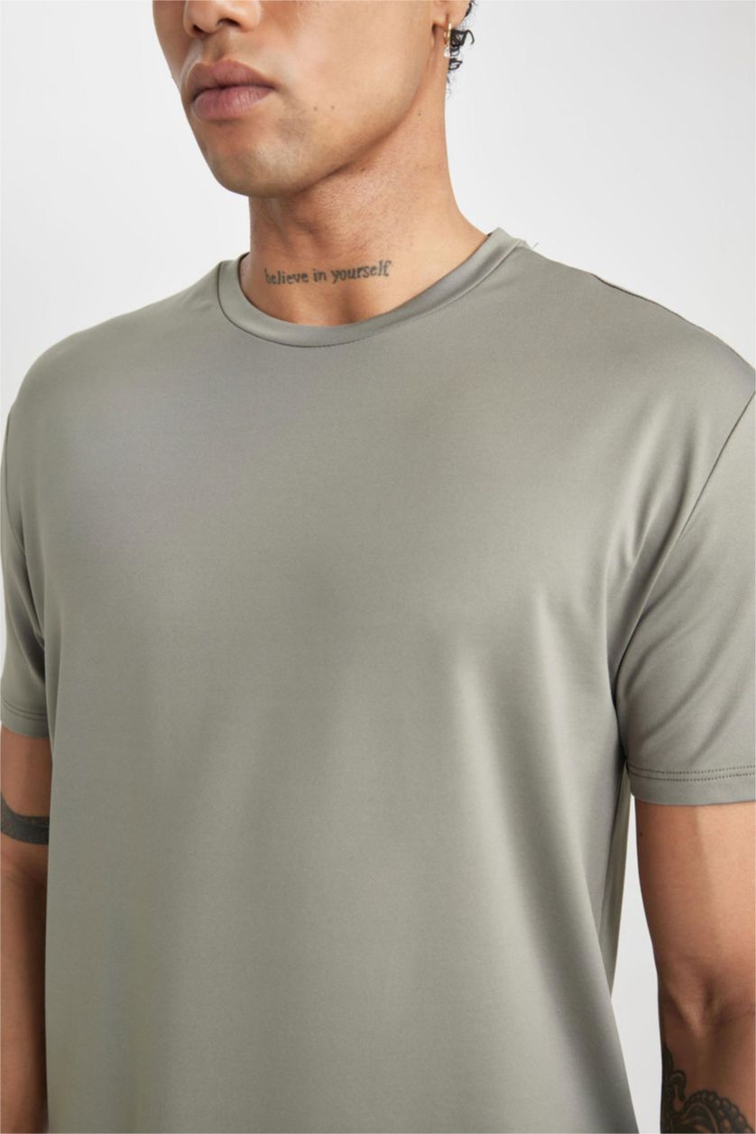 Man Khaki DeFactoFit Standard Fit Crew Neck T-Shirt