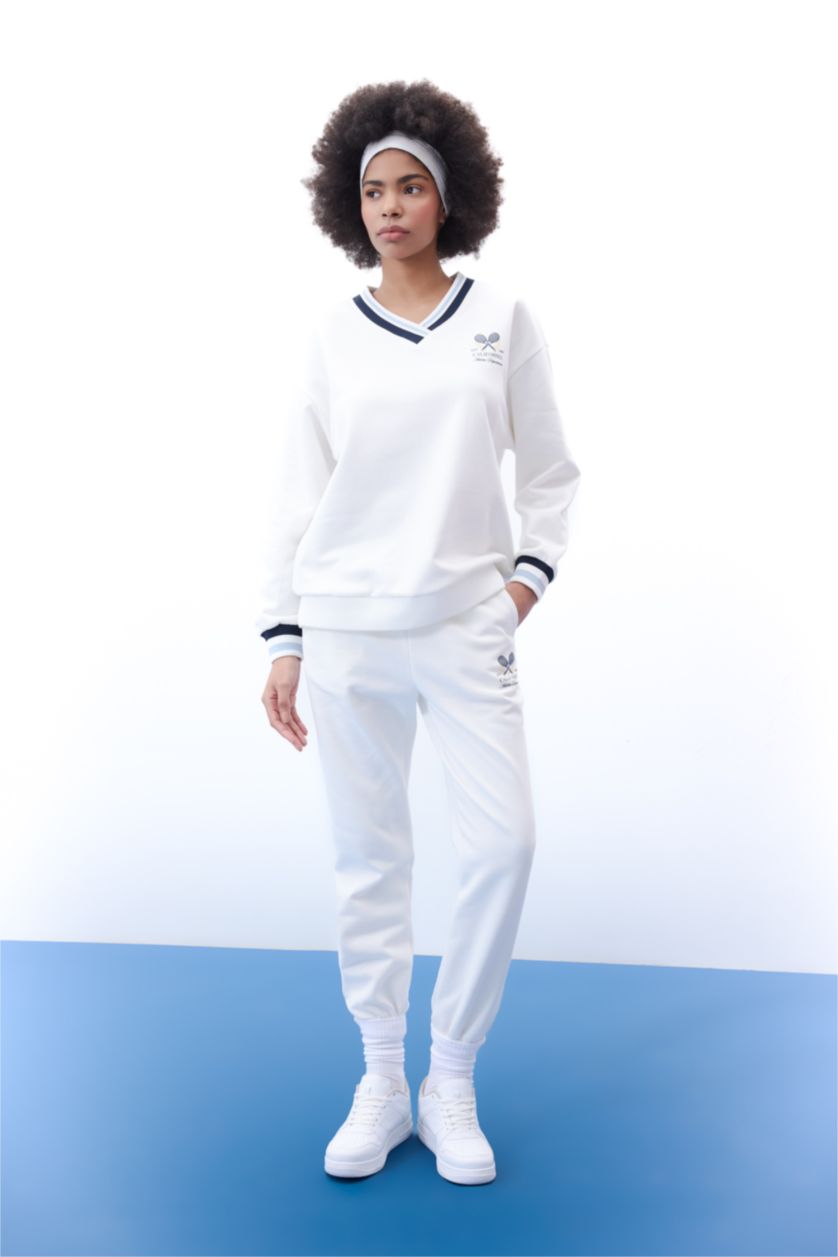 Kadın Beyaz Oversıze Kalın Sweatshirt Kumaşı Sweatshirt