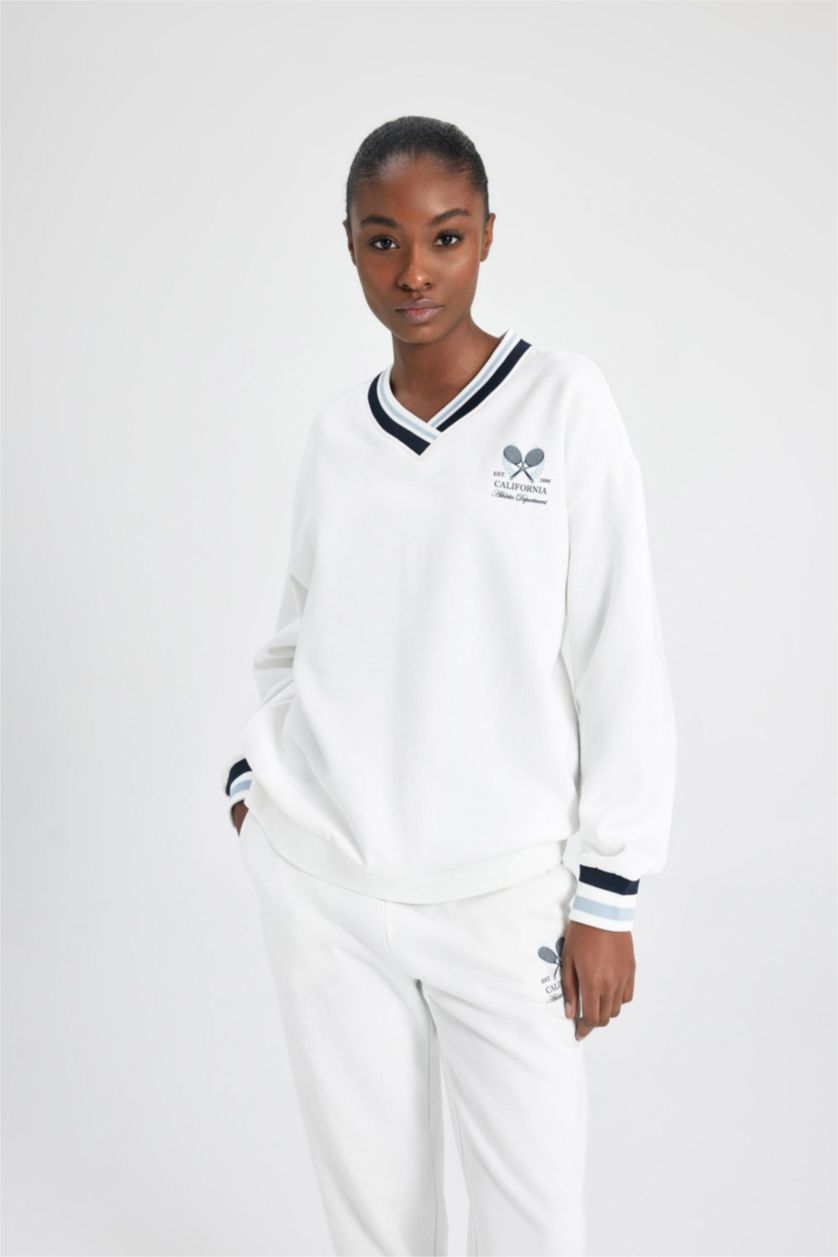 Kadın Beyaz Oversıze Kalın Sweatshirt Kumaşı Sweatshirt