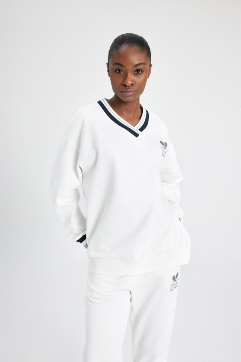 Kadın Beyaz Oversıze Kalın Sweatshirt Kumaşı Sweatshirt