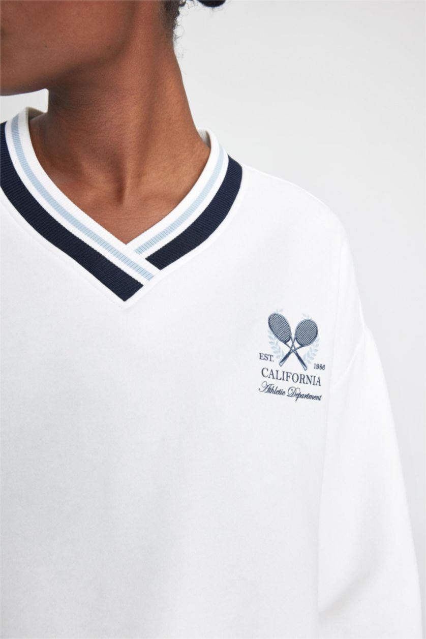 Kadın Beyaz Oversıze Kalın Sweatshirt Kumaşı Sweatshirt