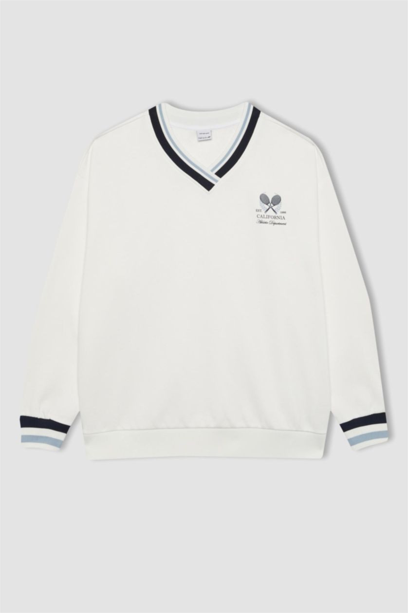 Kadın Beyaz Oversıze Kalın Sweatshirt Kumaşı Sweatshirt