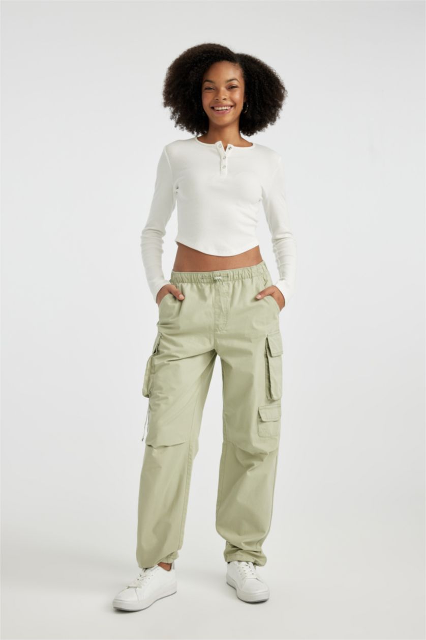 Женщины Мятный Брюки карго с высокой талией из габардина