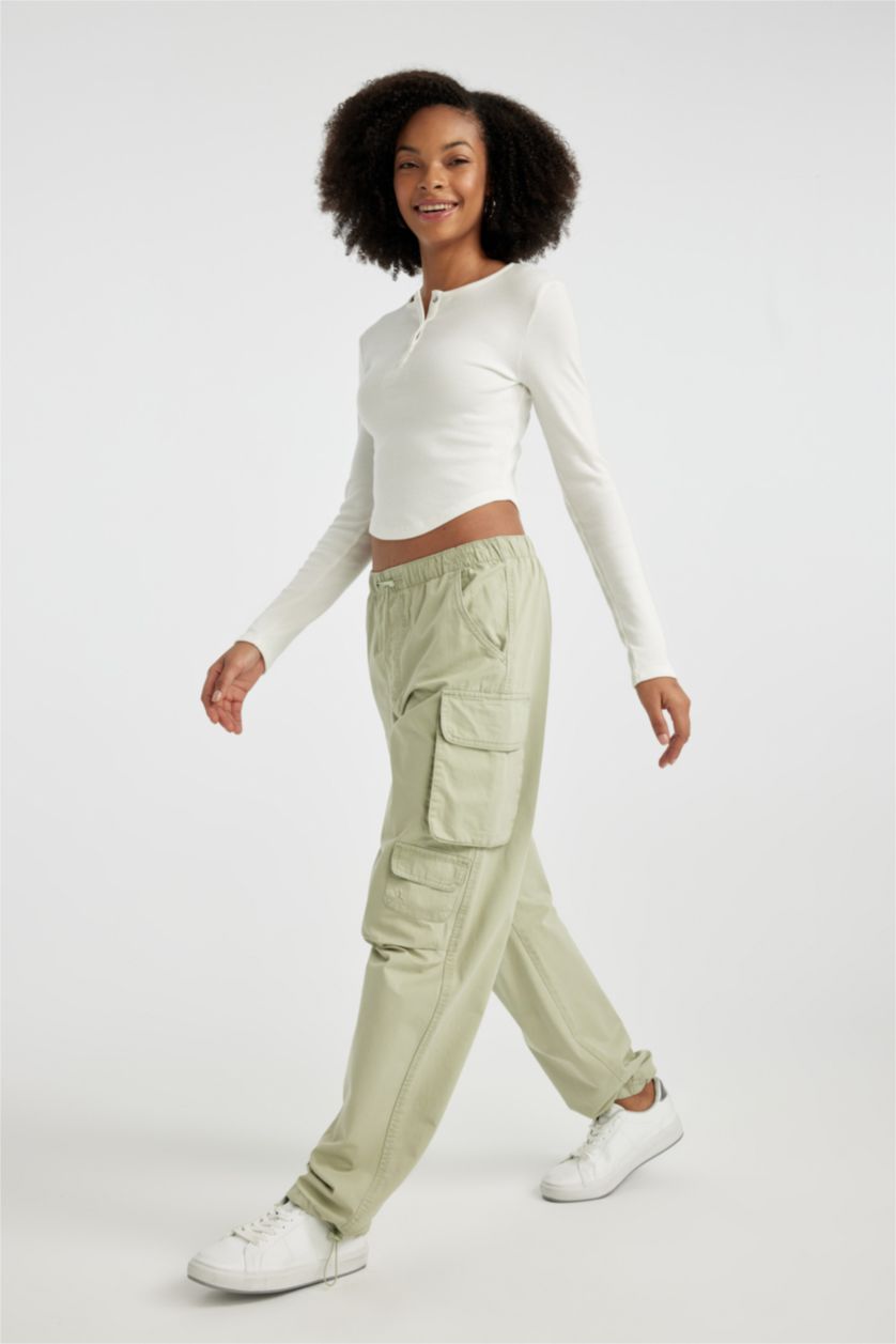 Женщины Мятный Брюки карго с высокой талией из габардина