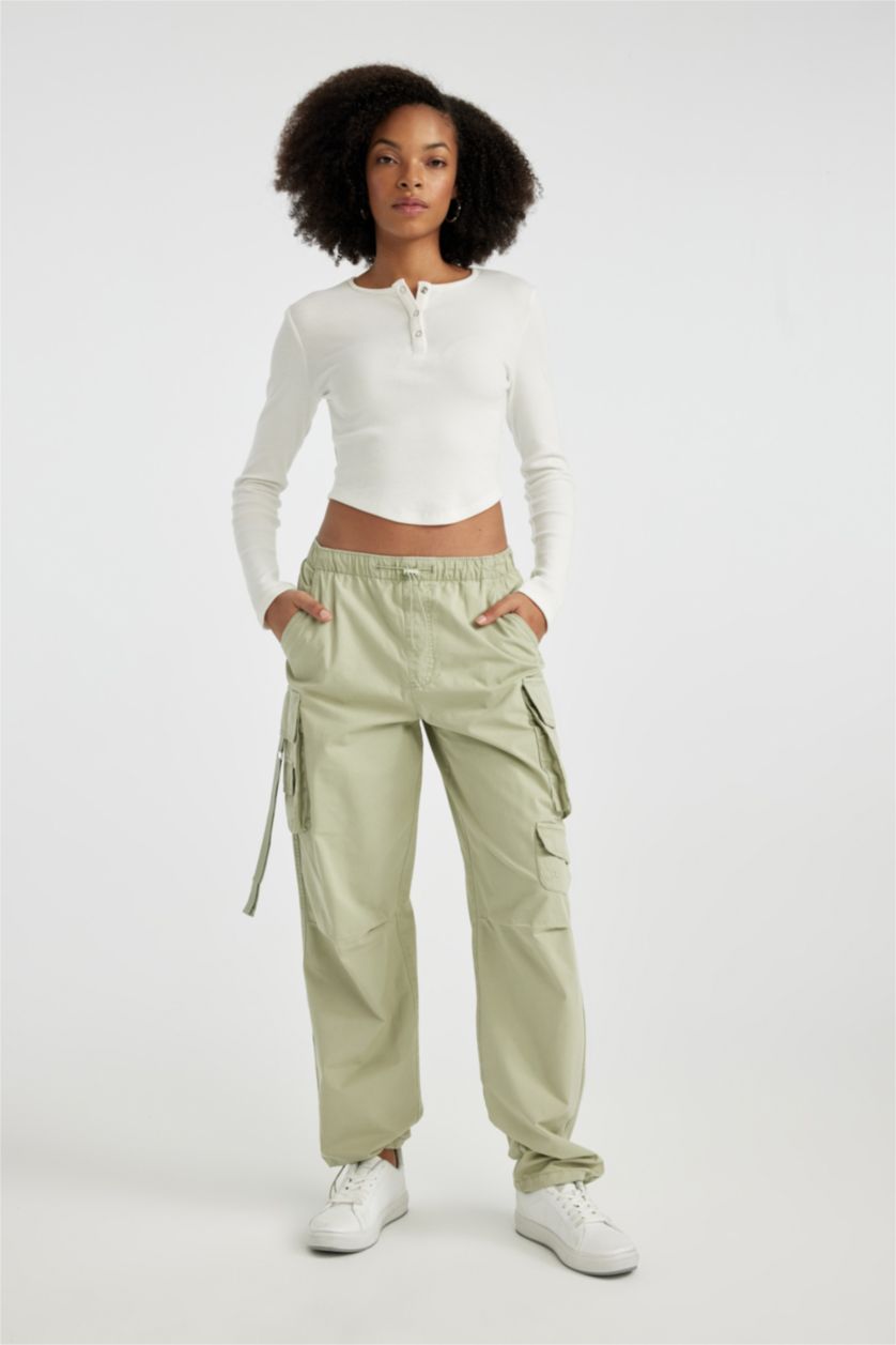 Женщины Мятный Брюки карго с высокой талией из габардина