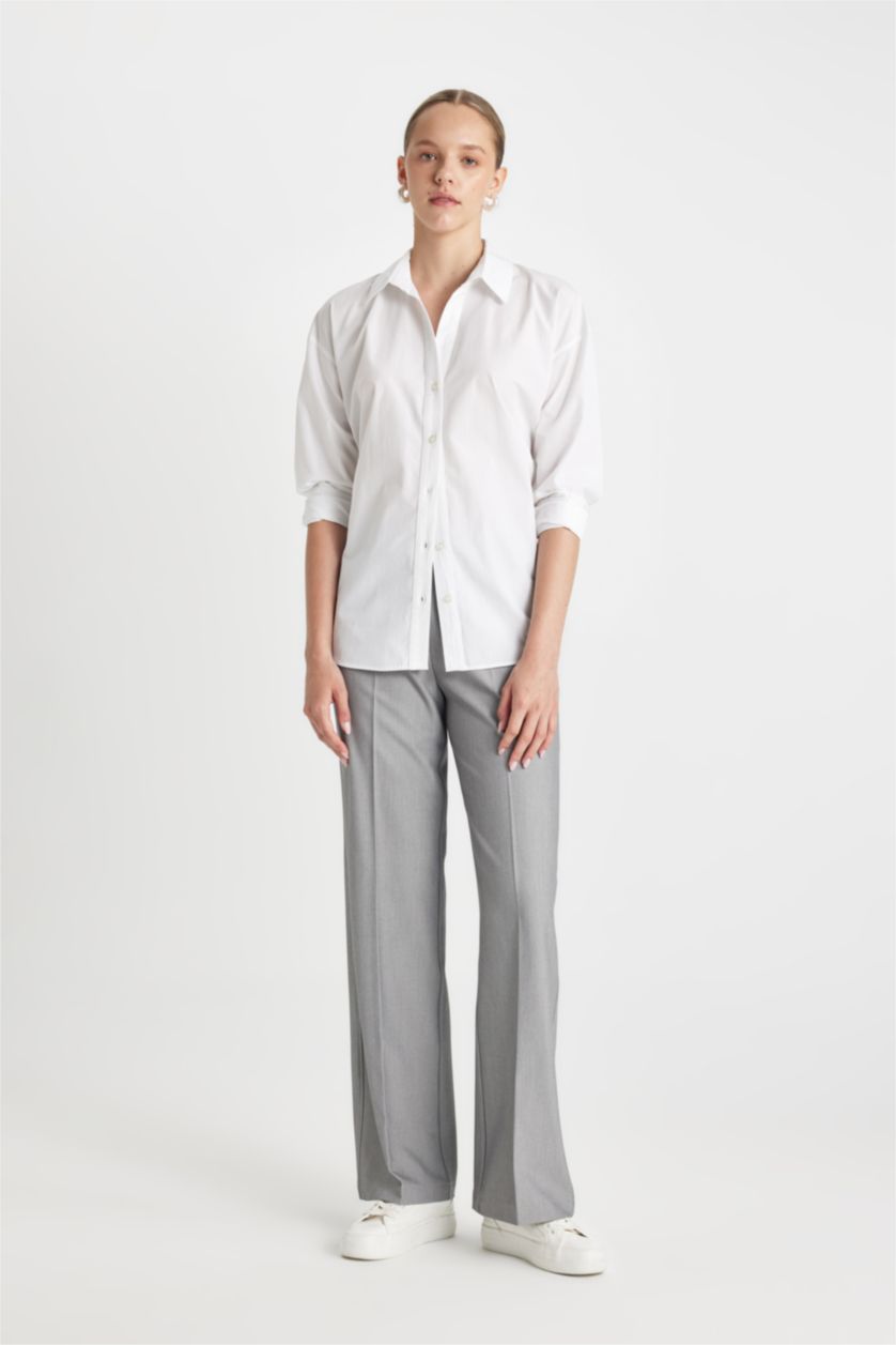 WOMAN Light Grey Melange Wide Leg High Waist Standard Length Trousers