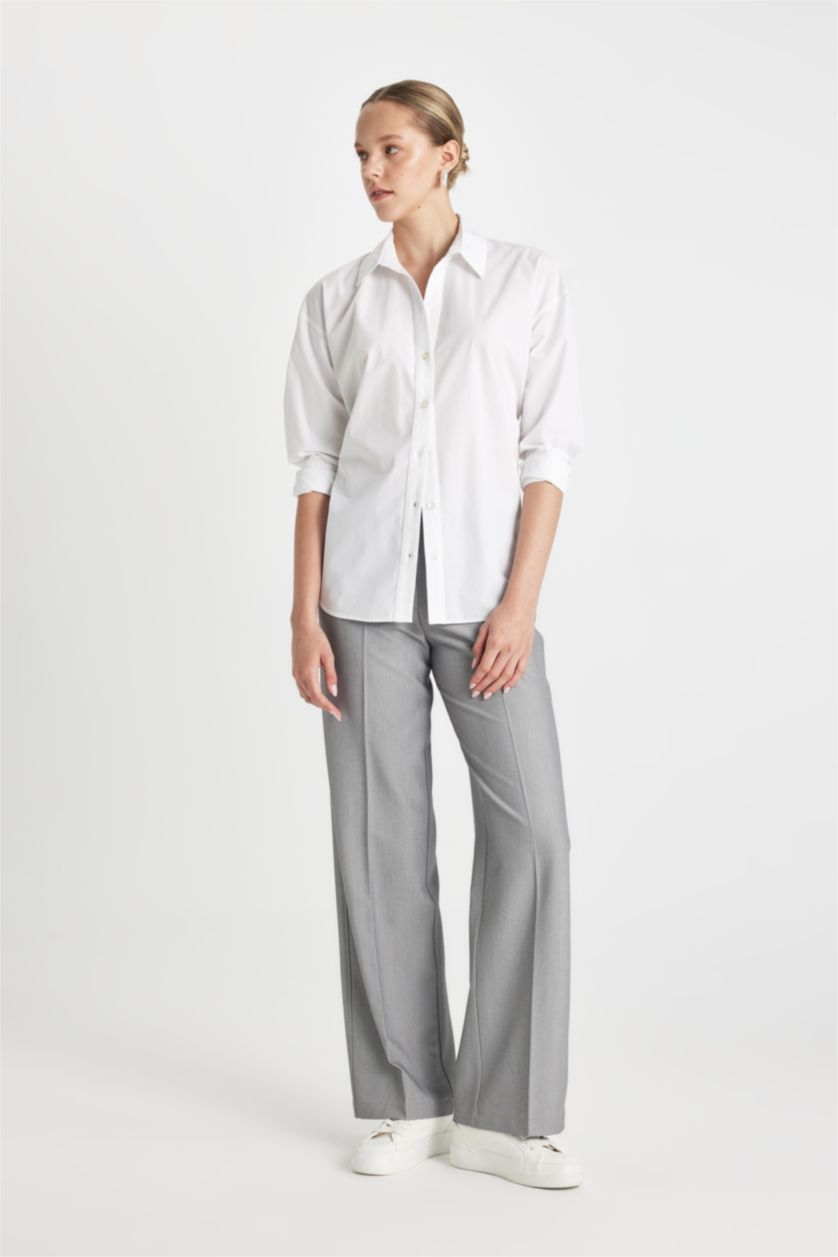 WOMAN Light Grey Melange Wide Leg High Waist Standard Length Trousers