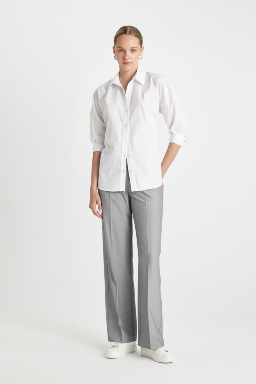 WOMAN Light Grey Melange Wide Leg High Waist Standard Length Trousers