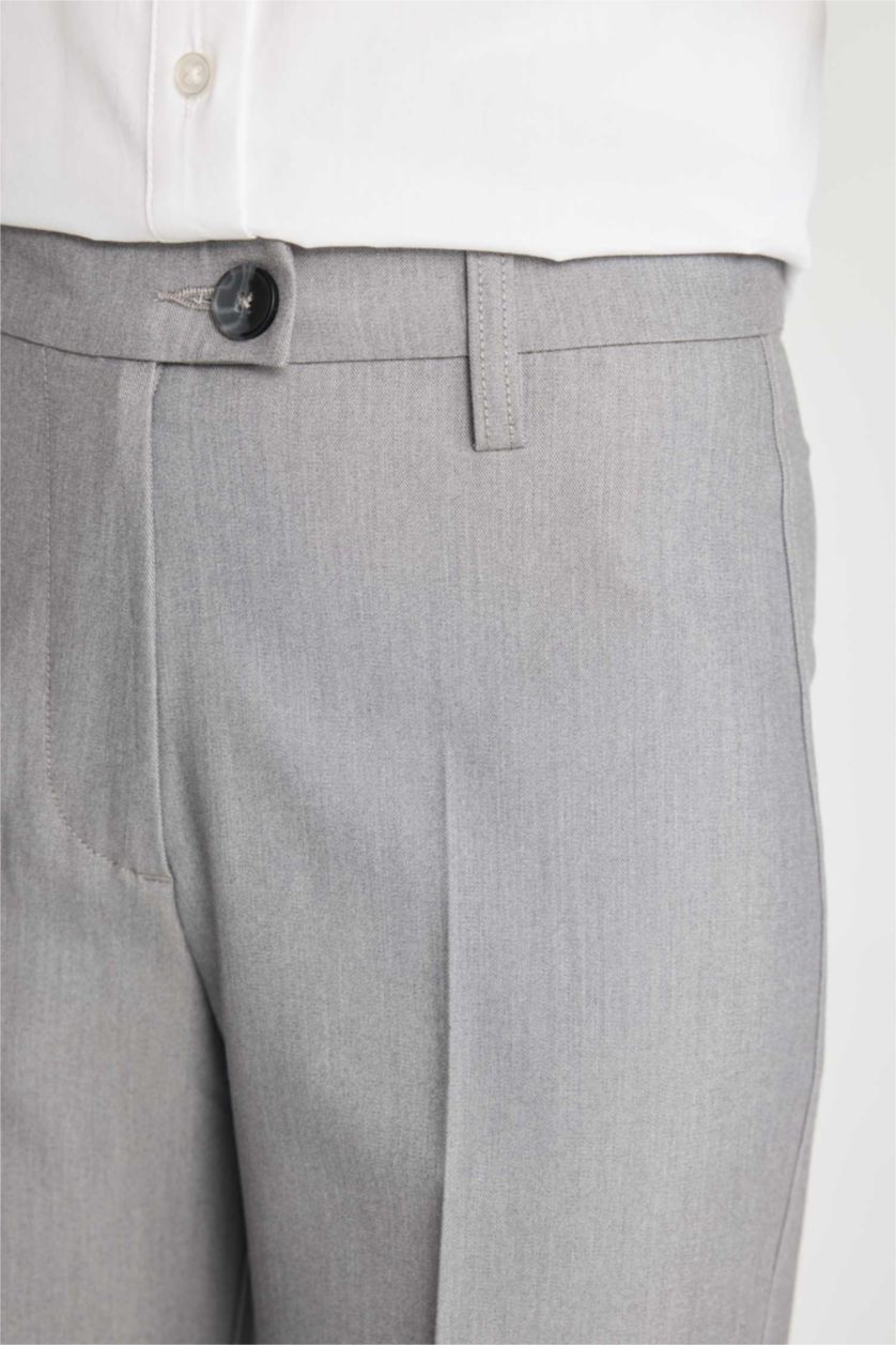 WOMAN Light Grey Melange Wide Leg High Waist Standard Length Trousers