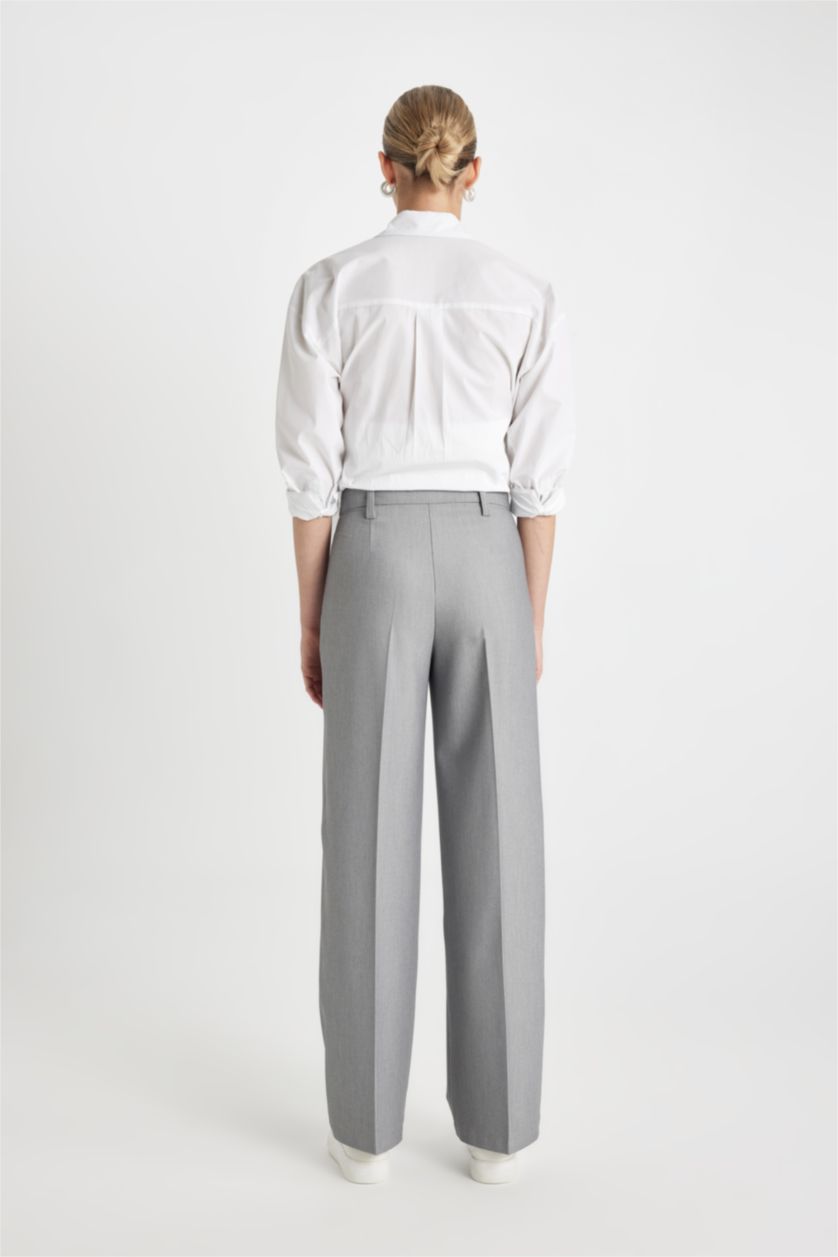 WOMAN Light Grey Melange Wide Leg High Waist Standard Length Trousers