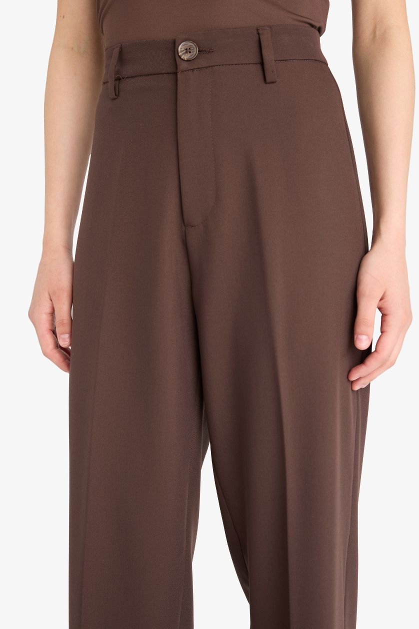 Kadın Kahve Straıght Fıt Yüksek Bel Standart Boy Pantolon