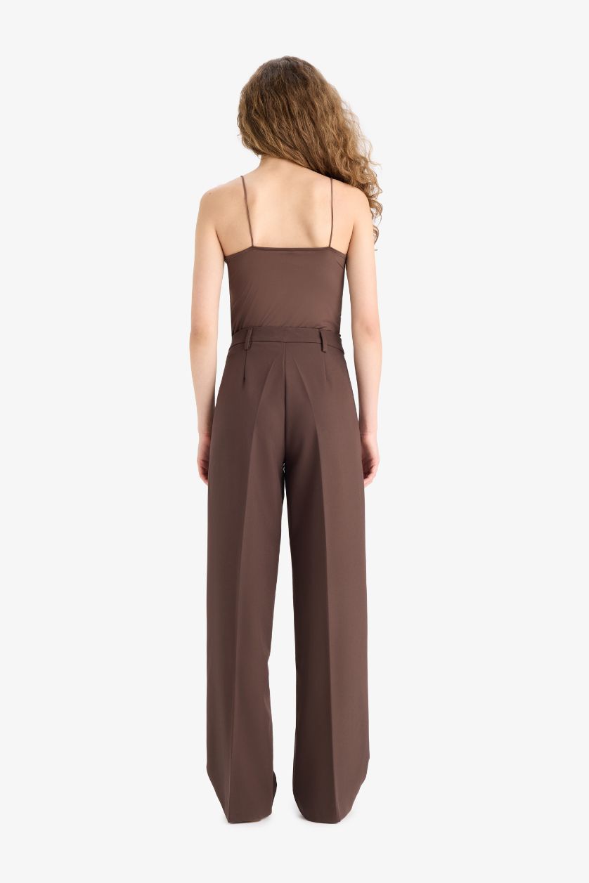 Kadın Kahve Straıght Fıt Yüksek Bel Standart Boy Pantolon