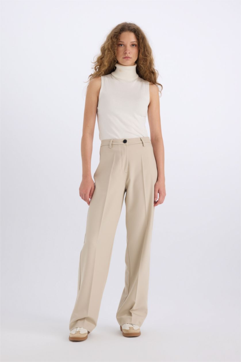 Woman Stone Wide Leg High Waist Standard Length Trousers
