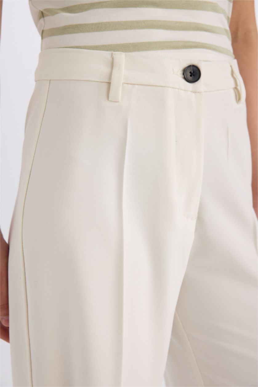 Woman Ecru Wide Leg High Waist Standard Length Trousers