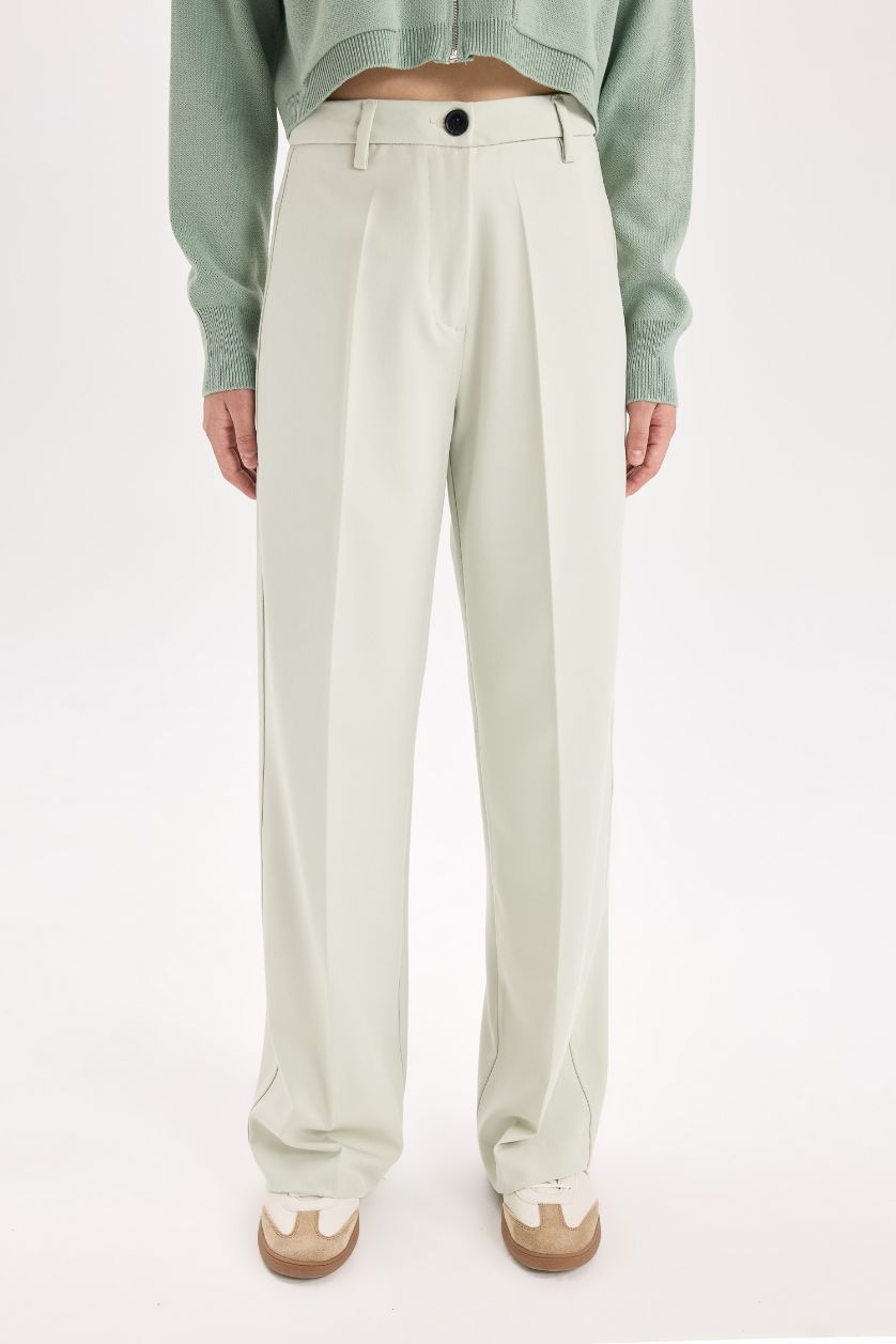 نساء نعناع بنطرون وايد ليج برجل واسع وخصر عالي