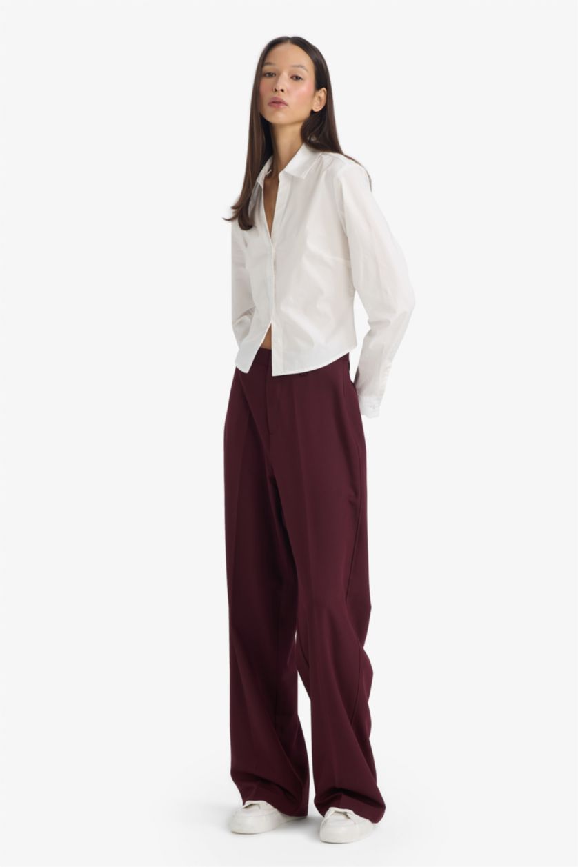 Woman Bordeaux Straight Fit Trousers