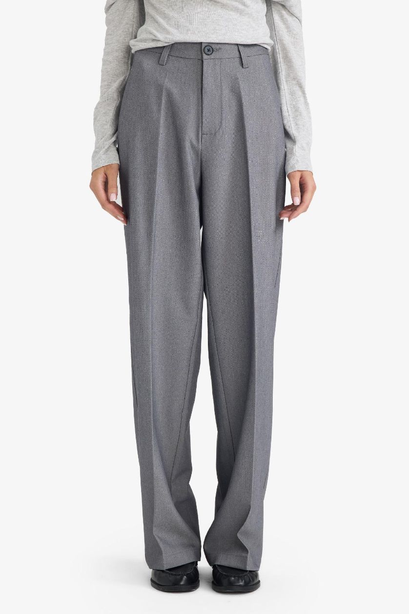 Әйелдерге Сұр Straight Fit жоғары белді стандартты ұзындықтағы шалбар