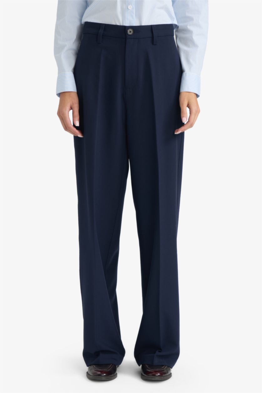 Әйелдерге әскери-теңіз Straight Fit жоғары белді стандартты ұзындықтағы шалбар