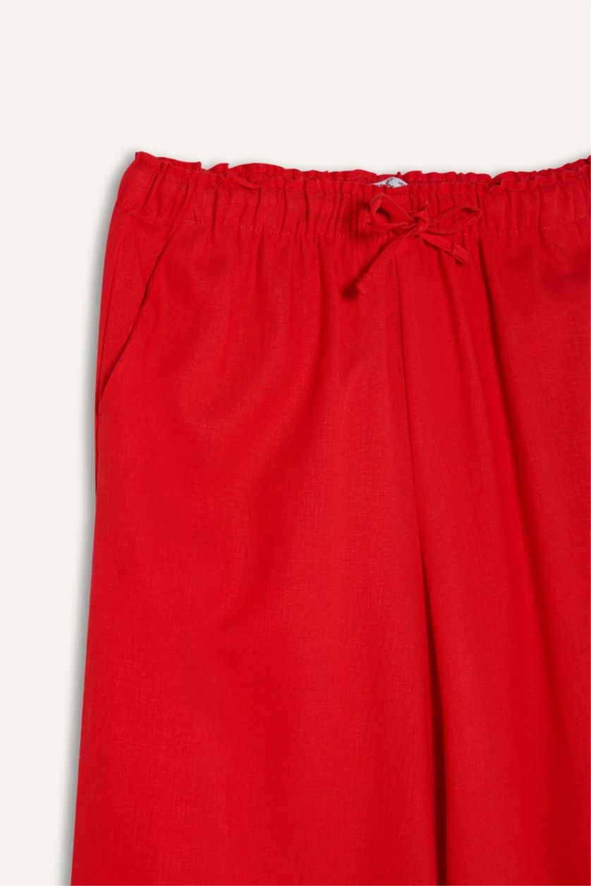 نساء أحمر بنطلون مخطط برجل واسع بجيب وخصر عالي من مزيج الكتان