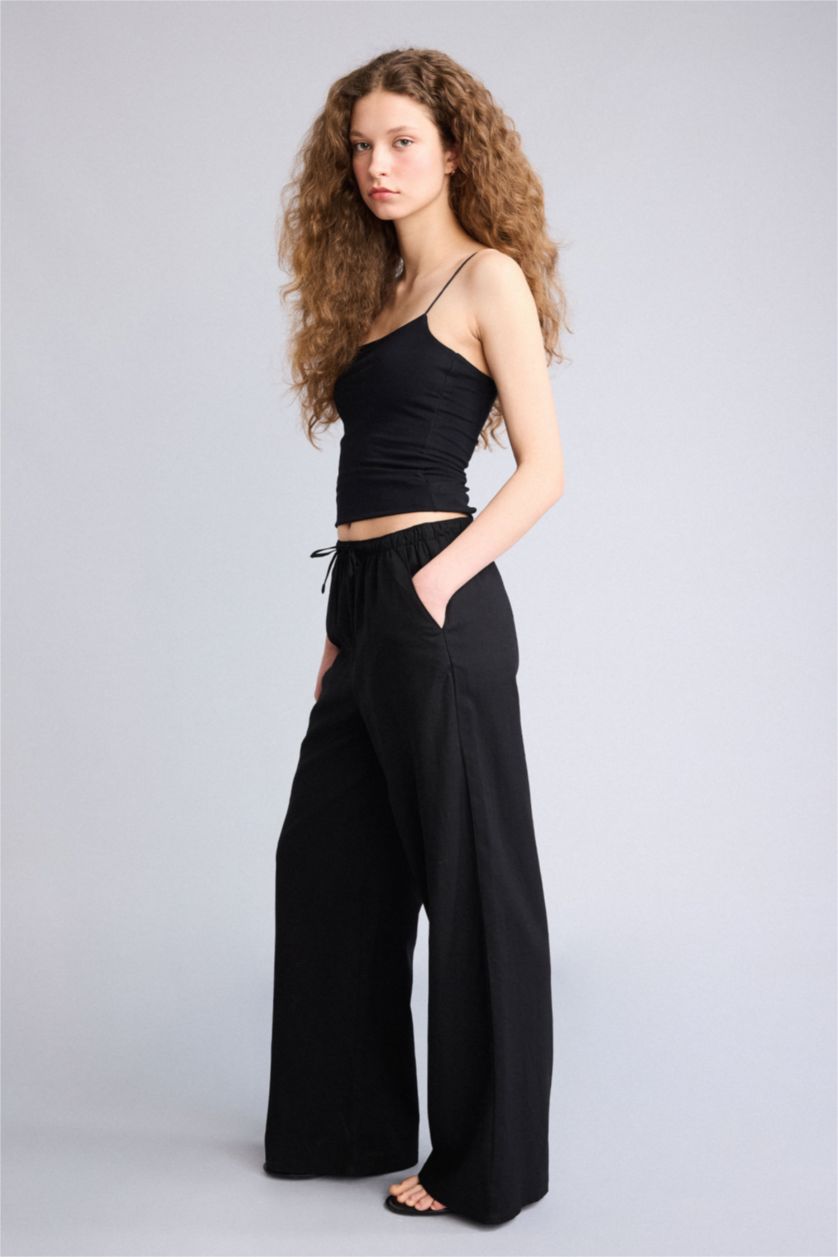 Женщины Черный Брюки Wide Leg c высокой талией для женщин