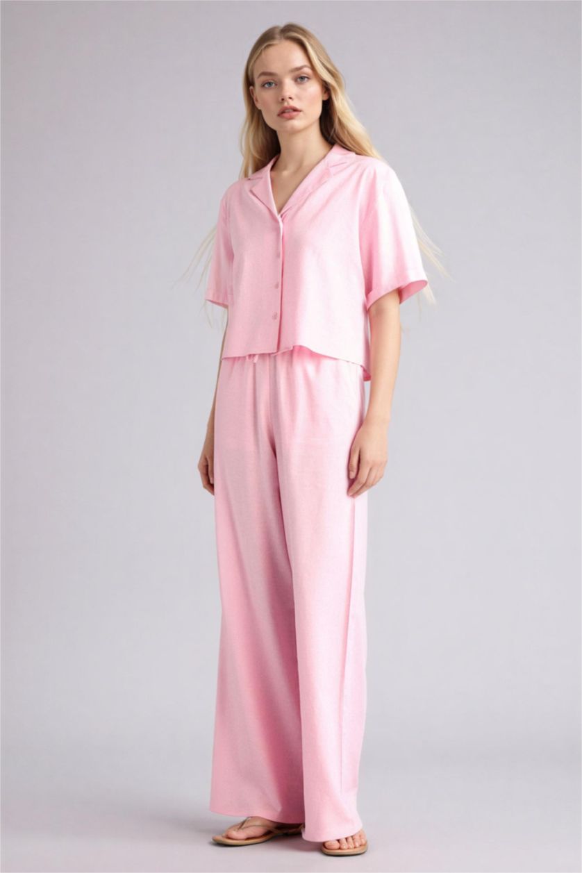 Женщины Розовый Брюки Wide Leg c высокой талией для женщин