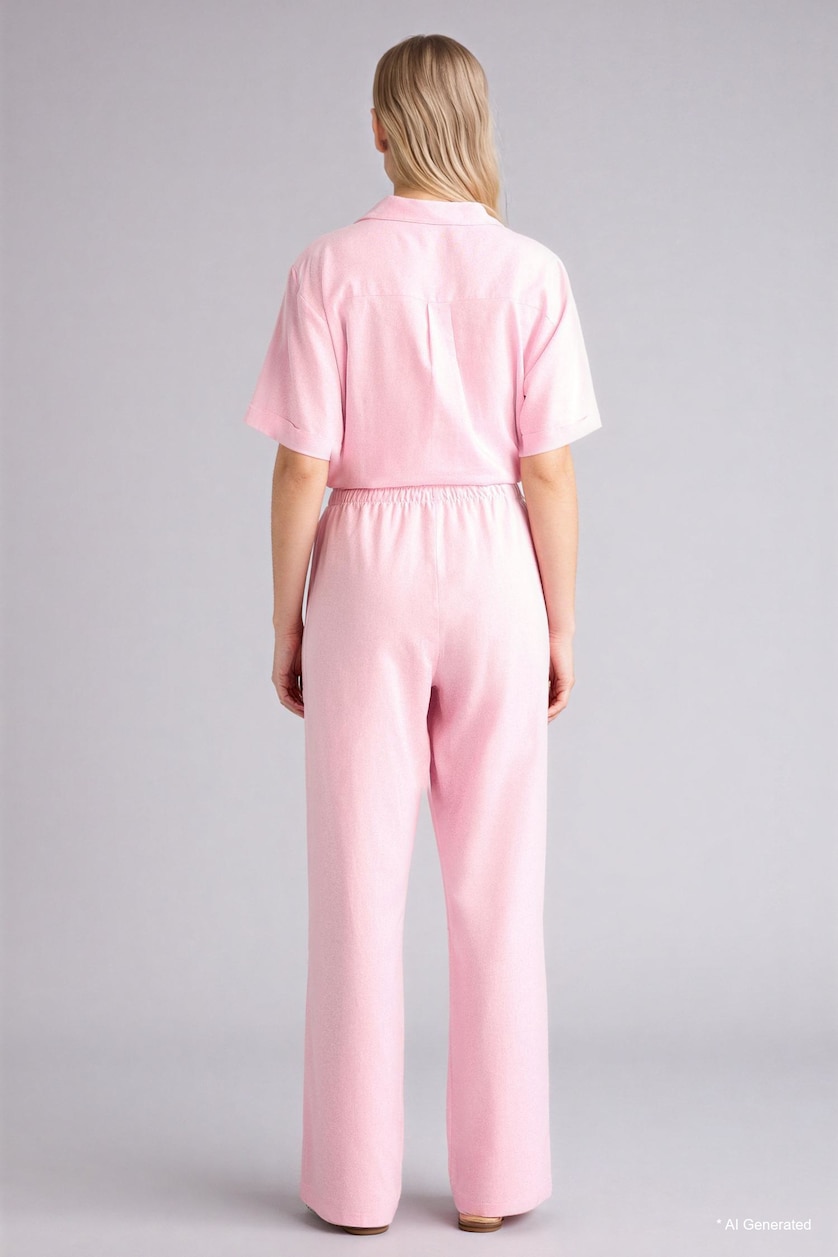 WOMAN Pink Wide Leg High Waist Linen Blend Trousers