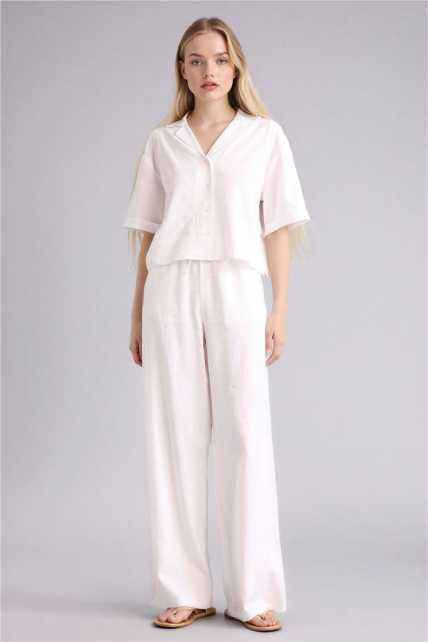 Женщины Кремовый Брюки Wide Leg c высокой талией для женщин