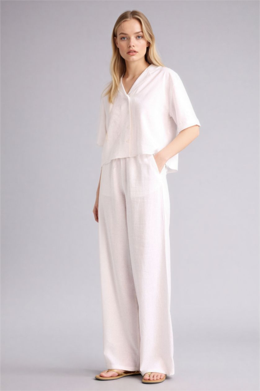 Женщины Кремовый Брюки Wide Leg c высокой талией для женщин