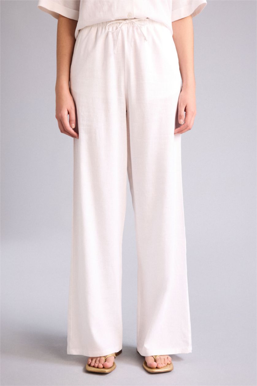 Женщины Кремовый Брюки Wide Leg c высокой талией для женщин