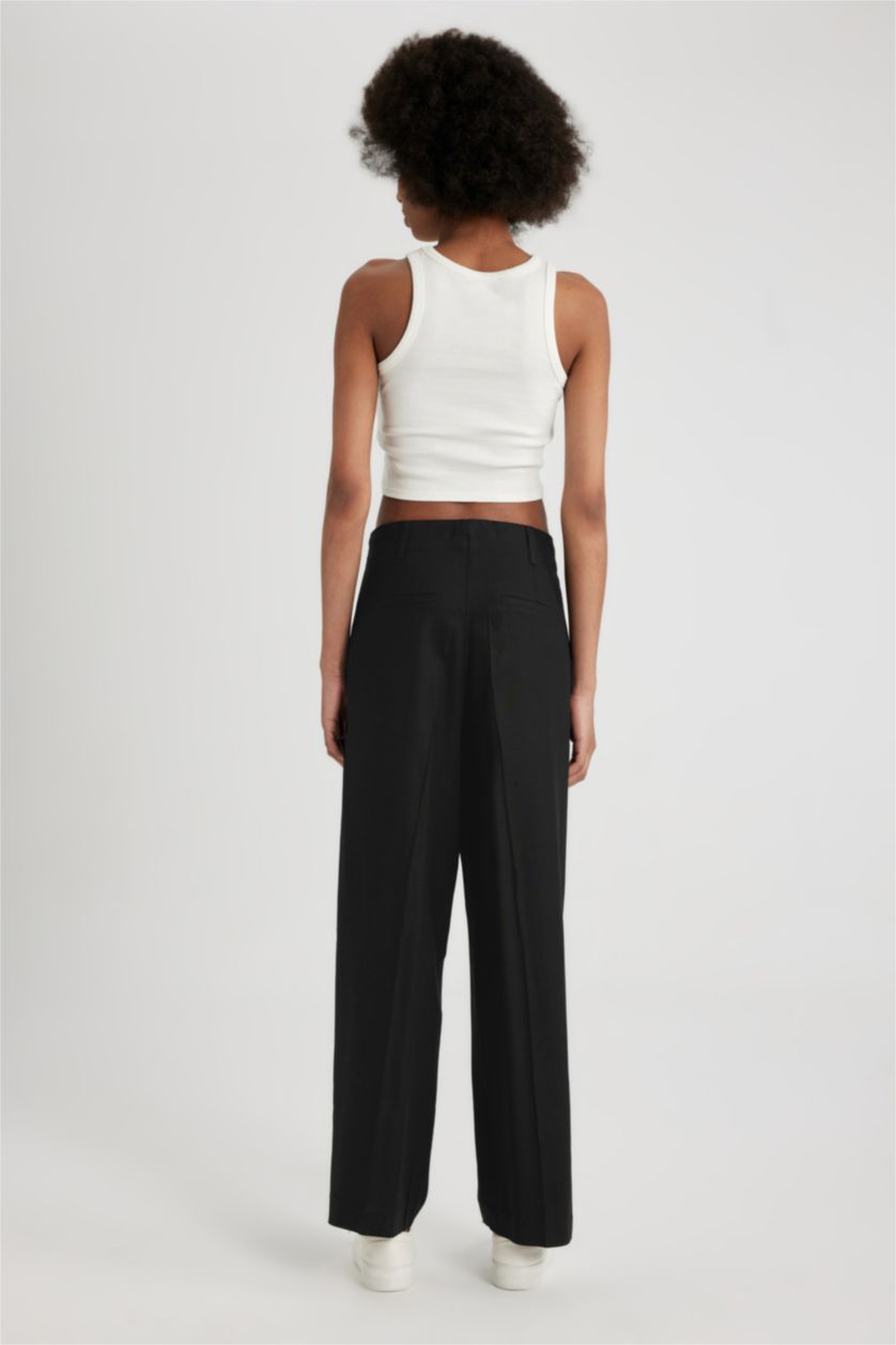 WOMAN Black Wide Leg High Waist Standard Length Linen Blend Trousers