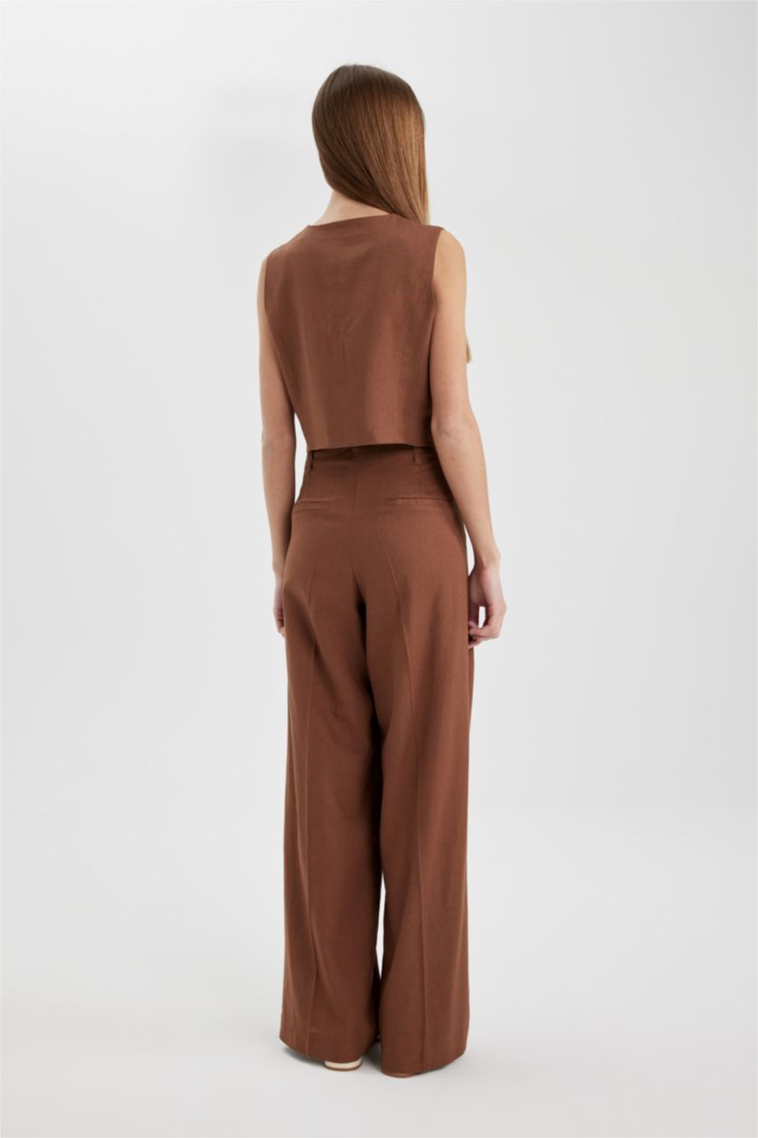 Женщины Светло коричневый Брюки Wide Leg с высокой талией с карманами
