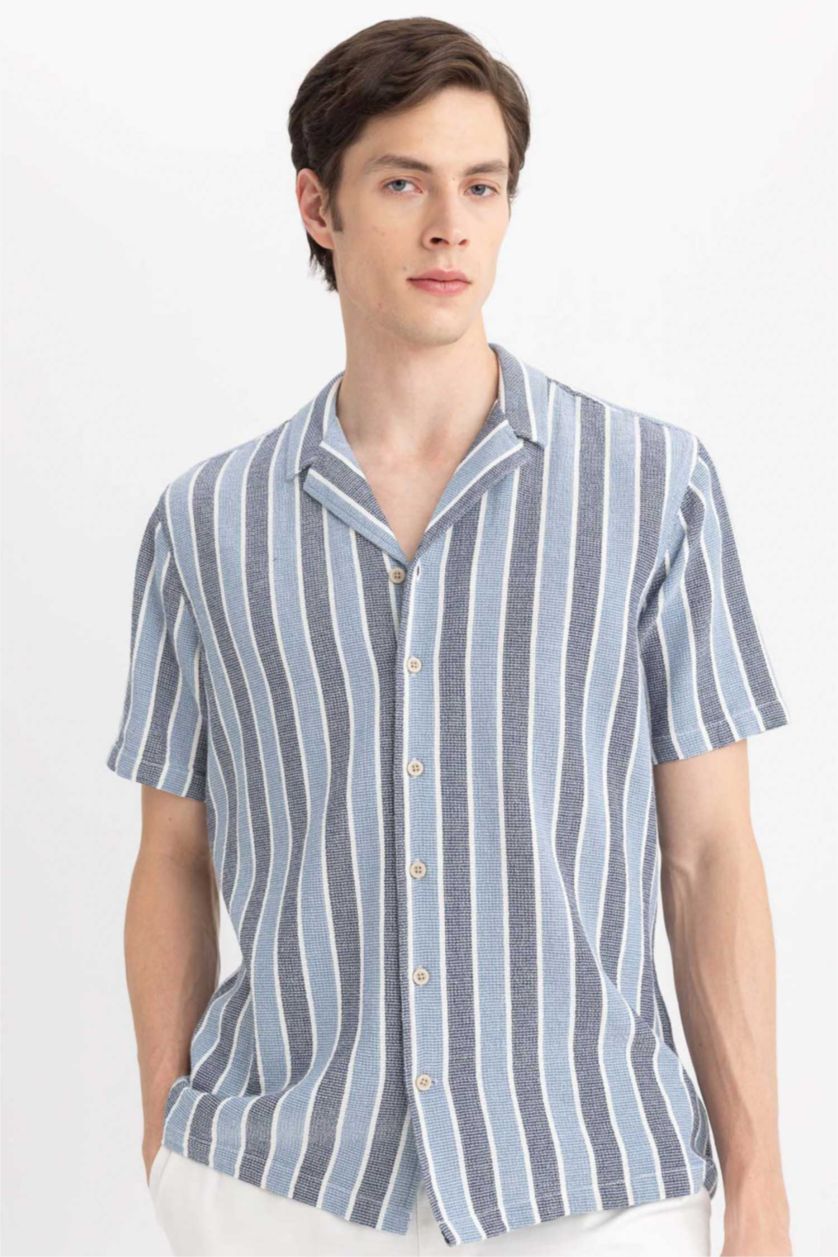 رجال أزرق فاتح قميص قطن نص ردن قصة عادية بياخة عالية