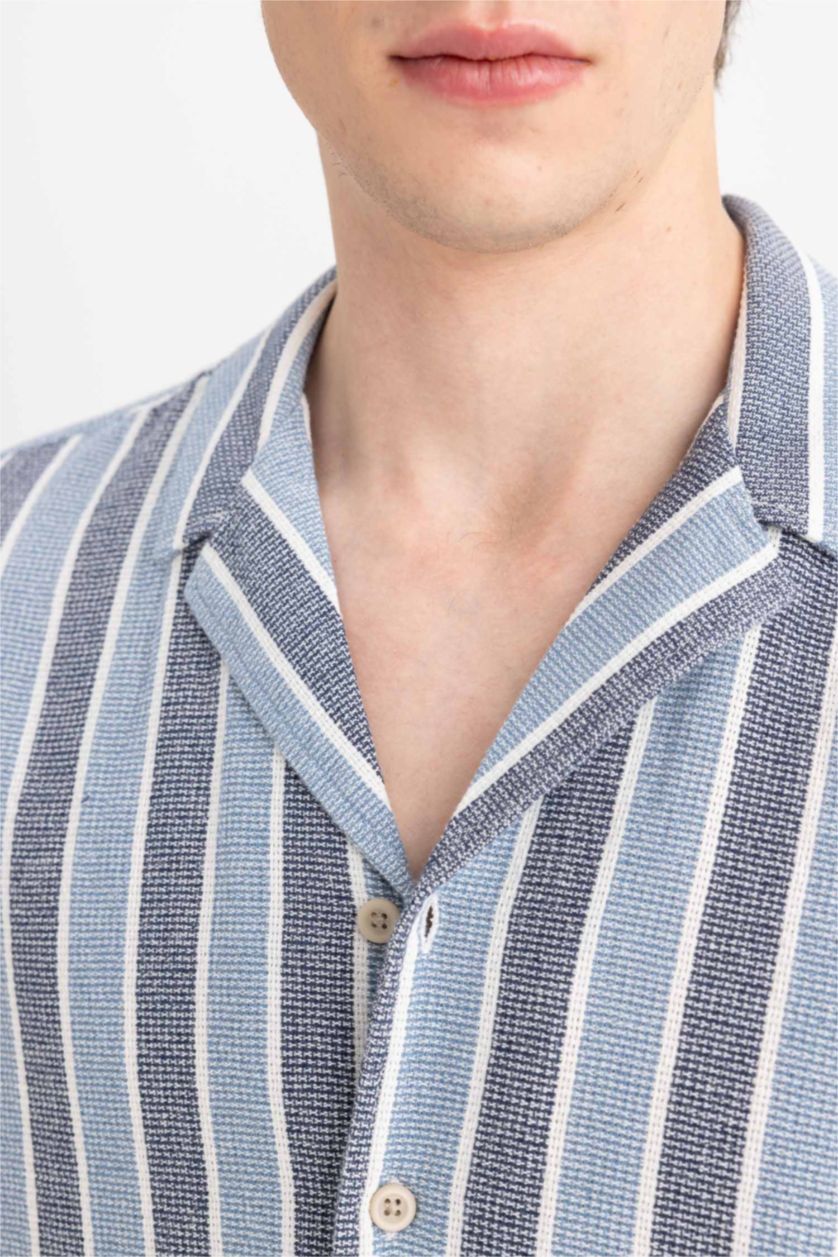 رجال أزرق فاتح قميص قطن نص ردن قصة عادية بياخة عالية