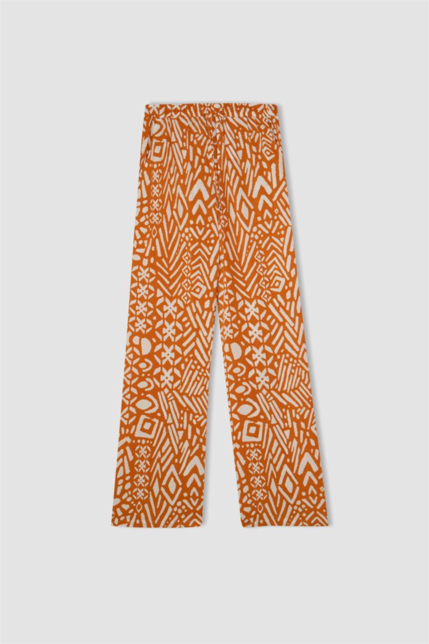 FEMME Orange Pantalon Viscose Large avec Poches à Motifs Taille Haute Jambe Large et Longue