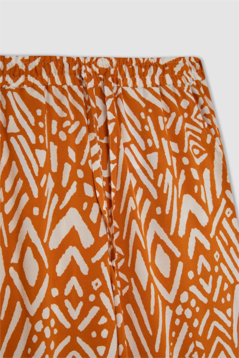 FEMME Orange Pantalon Viscose Large avec Poches à Motifs Taille Haute Jambe Large et Longue