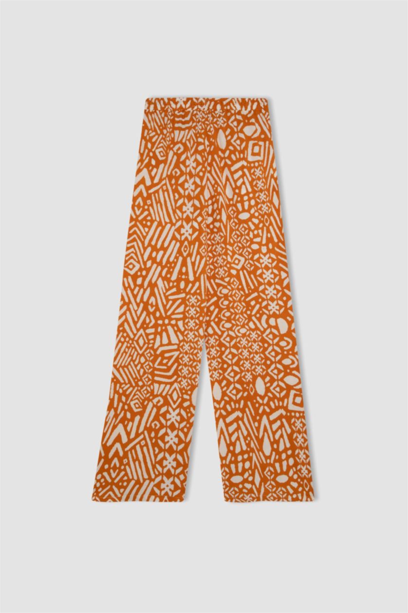 FEMME Orange Pantalon Viscose Large avec Poches à Motifs Taille Haute Jambe Large et Longue