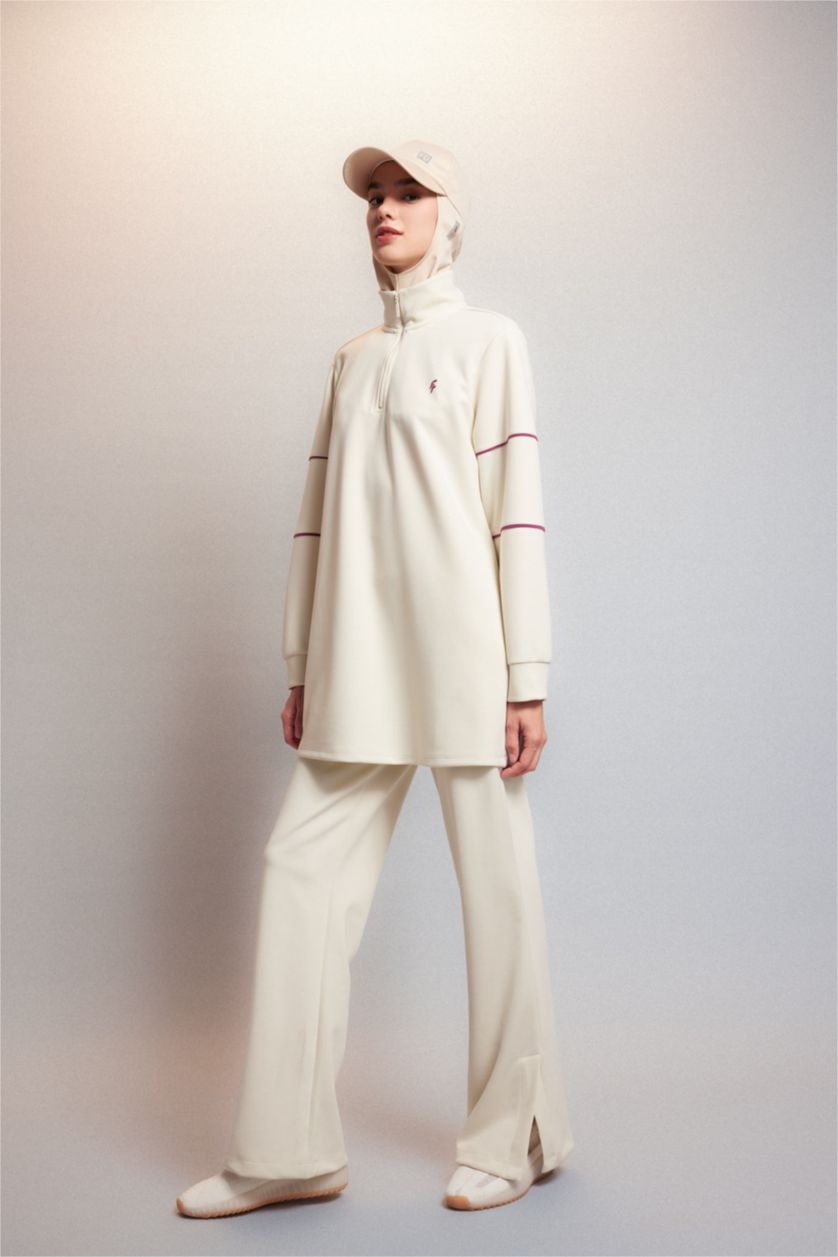 Woman Ecru DeFactoFit Wide Leg Standard Scuba Diving Fabric Trousers