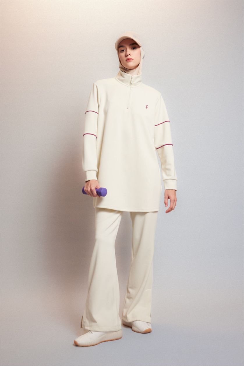 Woman Ecru DeFactoFit Wide Leg Standard Scuba Diving Fabric Trousers