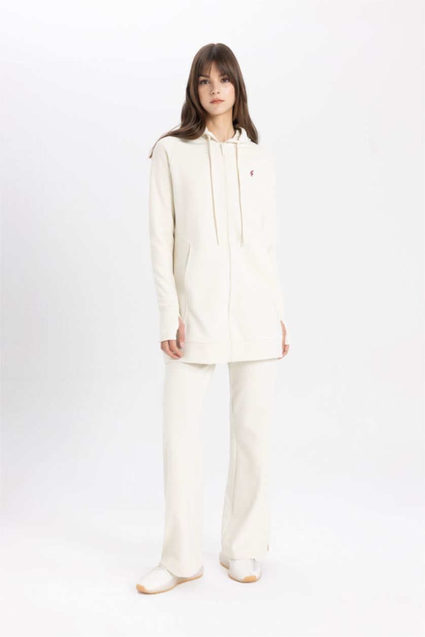 Woman Ecru DeFactoFit Wide Leg Standard Scuba Diving Fabric Trousers