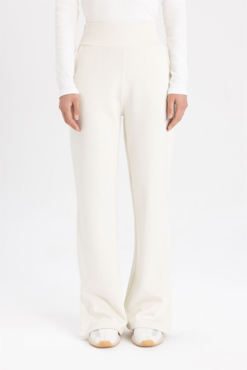 Woman Ecru DeFactoFit Wide Leg Standard Scuba Diving Fabric Trousers