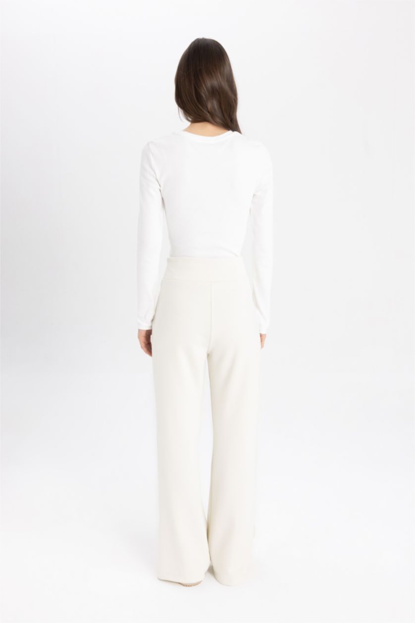 Woman Ecru DeFactoFit Wide Leg Standard Scuba Diving Fabric Trousers