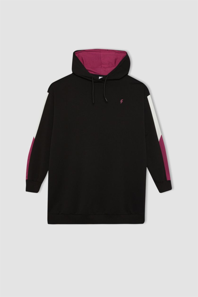 نساء أسود سويت شيرت رياضي بطبعة شعار قصة طويلة من DeFactoFit