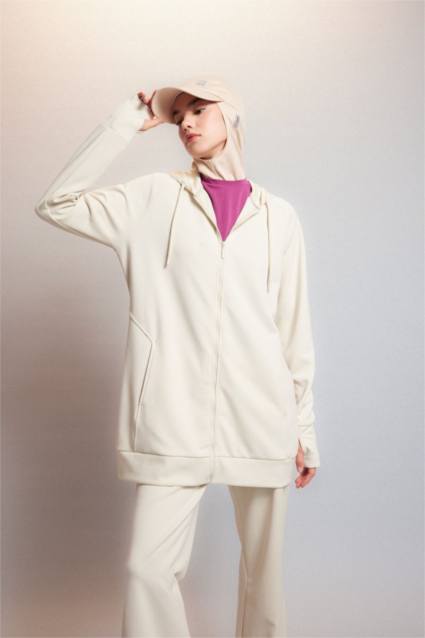 WOMAN Ecru Regular Fit Scuba Fabric Cardigan