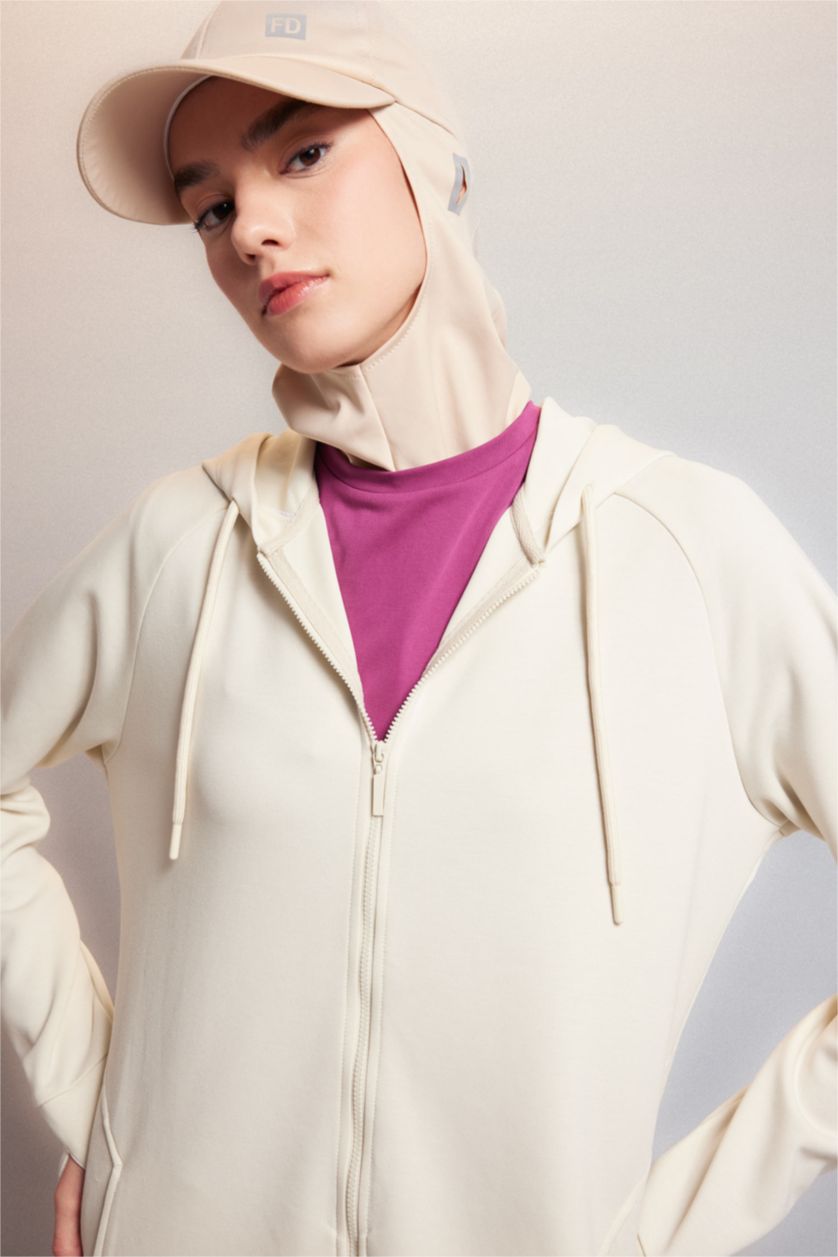 WOMAN Ecru Regular Fit Scuba Fabric Cardigan