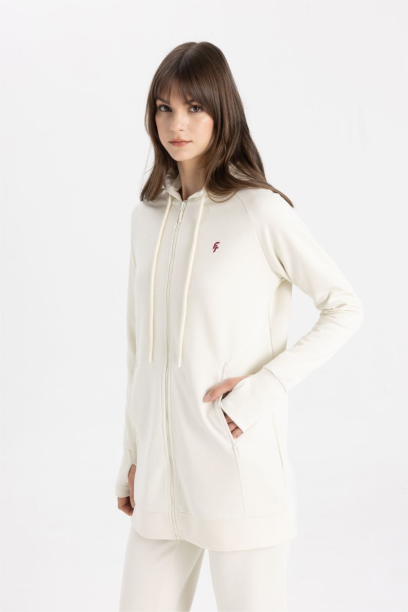 WOMAN Ecru Regular Fit Scuba Fabric Cardigan