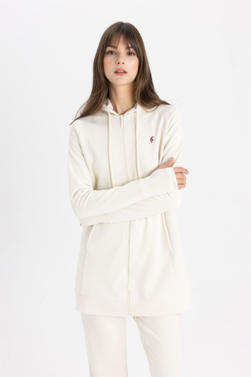 WOMAN Ecru Regular Fit Scuba Fabric Cardigan